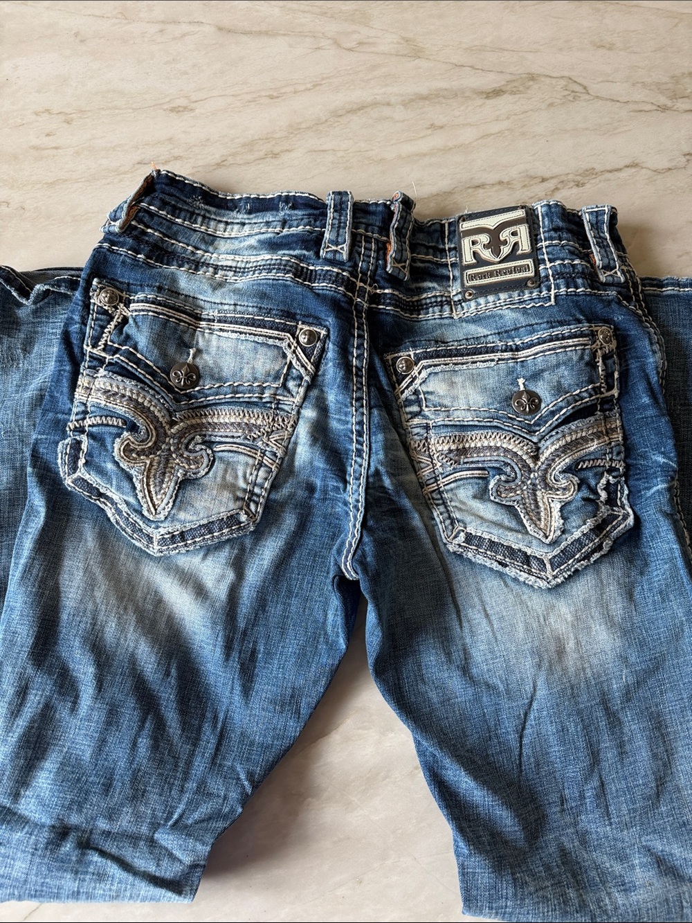 Men’s Rock Revival Blue Embroidered bootcut Jeans